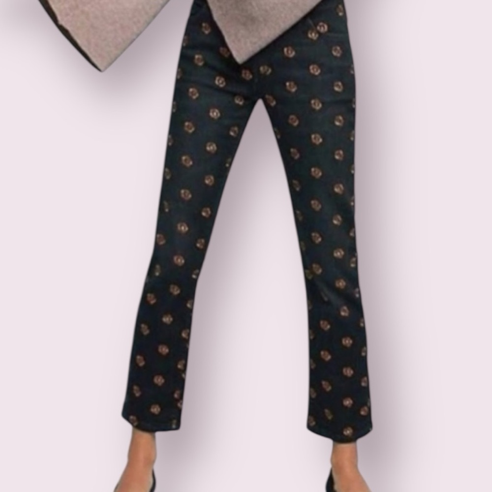 Anthropologie Pilcro Slim Straight Black Jeans with Floral Embroidery Fall 28